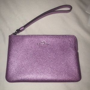 COACH purple shimmer wristlet